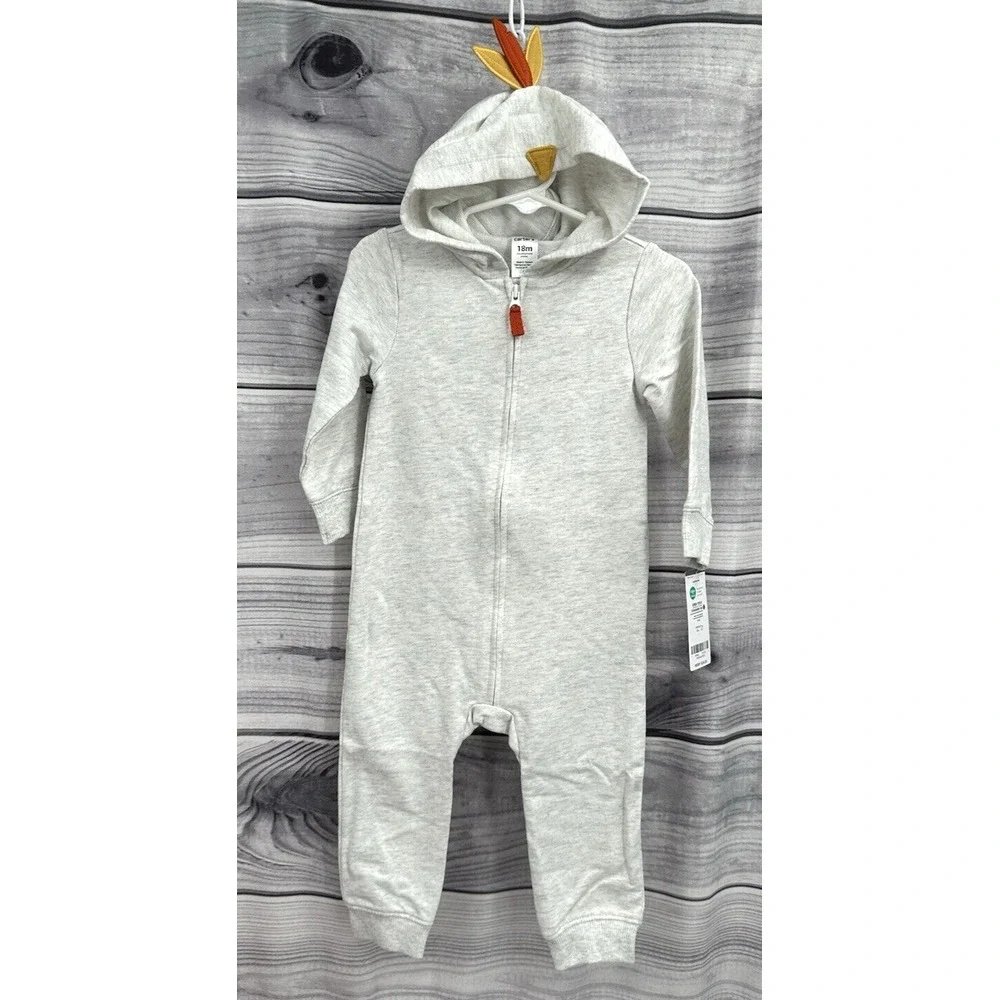INFANT BOY / GIRL ONE PIECE FLEECE ZIP‎ UP THANKSGIVING JUMPSUIT Size 18 Months